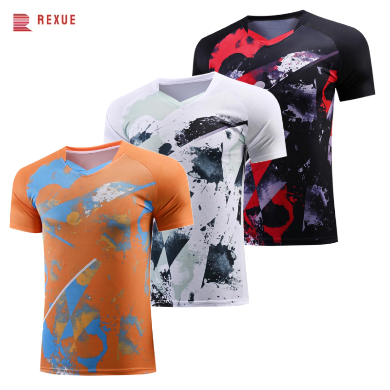 Table Tennis Jersey - เสื้อปิงปองคอวีสำหรับผู้ชายและผู้หญิง – เสื้อยืดกีฬาปิงปองแห้งเร็ว ระบายอากาศได้ดี เสื้อยืดแขนสั้นสำหรับฝึกซ้อม เสื้อเทนนิส