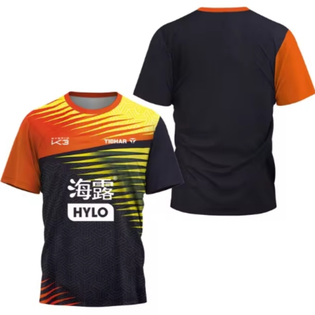 Table Tennis Jersey - เสื้อยืดลายกีฬาปิงปองชายลายสามเหลี่ยมระบายอากาศแห้งเร็วสำหรับฤดูร้อน2024