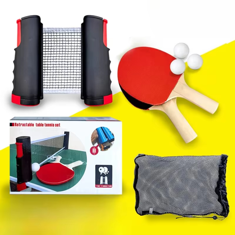 Table Tennis Score - โครงตาข่ายปิงปองแบบยืดหยุ่นได้หรือชุดไม้ปิงปองแบบพกพาพร้อมเสาตาข่ายและไม้ตีปิงปอง